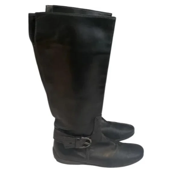 Vintage Tod’s Black Leather Winter Boots Knee High Italy Box M Buck Women sz 9 - Picture 4 of 10